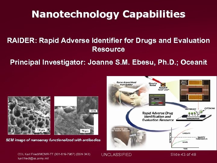 Nanotechnology Capabilities RAIDER: Rapid Adverse Identifier for Drugs and Evaluation Resource Principal Investigator: Joanne