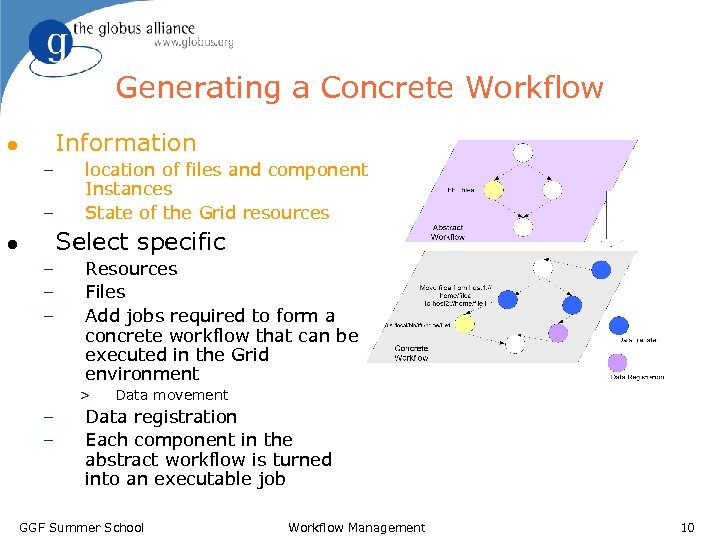 Generating a Concrete Workflow Information l – – location of files and component Instances