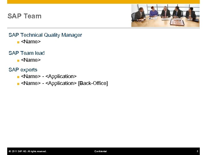 SAP Team SAP Technical Quality Manager ■ <Name> SAP Team lead ■ <Name> SAP