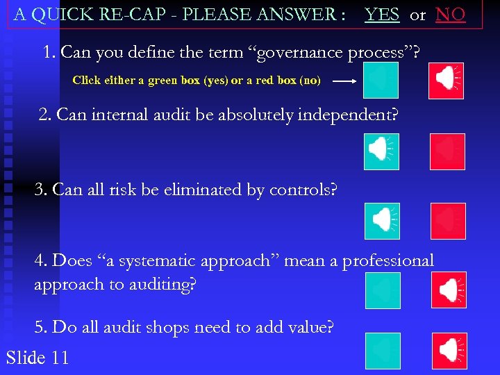 A QUICK RE-CAP - PLEASE ANSWER : YES or NO 1. Can you define