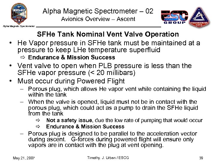 Alpha Magnetic Spectrometer – 02 Avionics Overview – Ascent Alpha Magnetic Spectrometer SFHe Tank