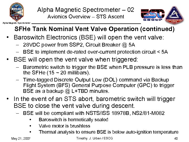 Alpha Magnetic Spectrometer – 02 Avionics Overview – STS Ascent Alpha Magnetic Spectrometer SFHe