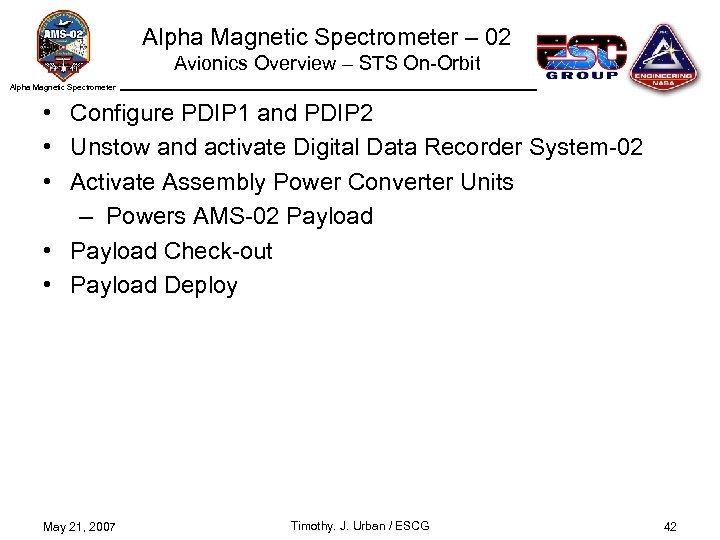 Alpha Magnetic Spectrometer – 02 Avionics Overview – STS On-Orbit Alpha Magnetic Spectrometer •