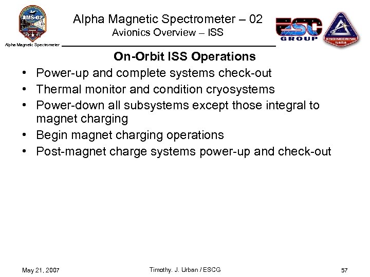 Alpha Magnetic Spectrometer – 02 Avionics Overview – ISS Alpha Magnetic Spectrometer • •