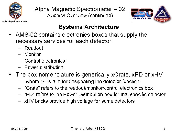 Alpha Magnetic Spectrometer – 02 Avionics Overview (continued) Alpha Magnetic Spectrometer Systems Architecture •