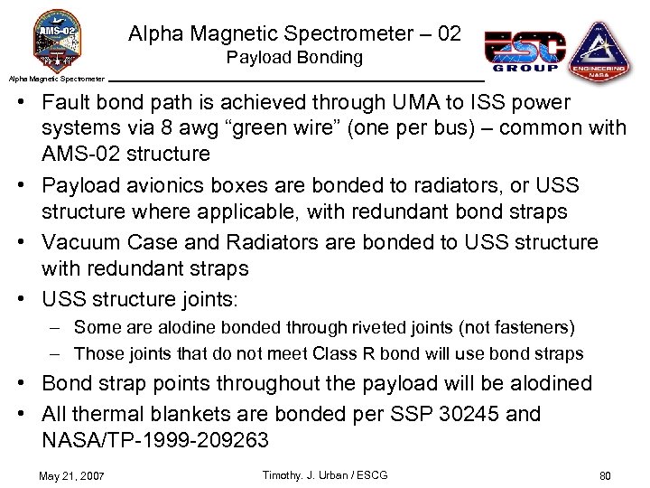 Alpha Magnetic Spectrometer – 02 Payload Bonding Alpha Magnetic Spectrometer • Fault bond path