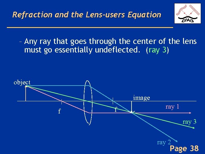 Refraction and the Lens-users Equation – Any ray that goes through the center of