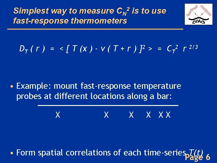 Simplest way to measure CN 2 is to use fast-response thermometers DT ( r