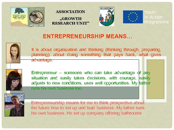 ASSOCIATION „GROWTH RESEARCH UNIT” ENTREPRENEURSHIP MEANS… It is about organization and thinking (thinking through,