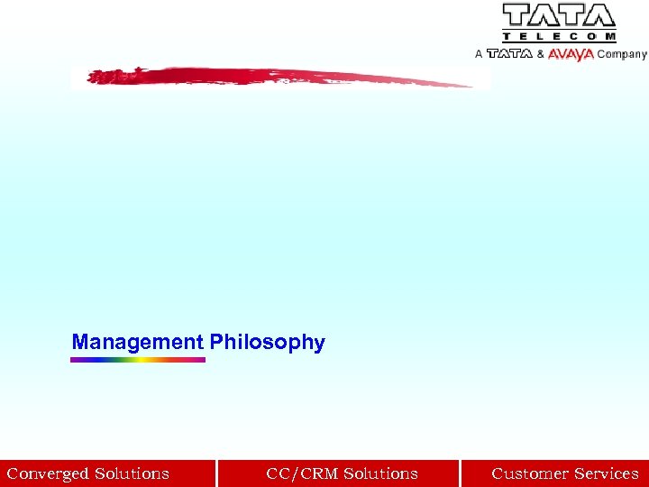 Management Philosophy Converged Solutions CC/CRM Solutions Customer Services 