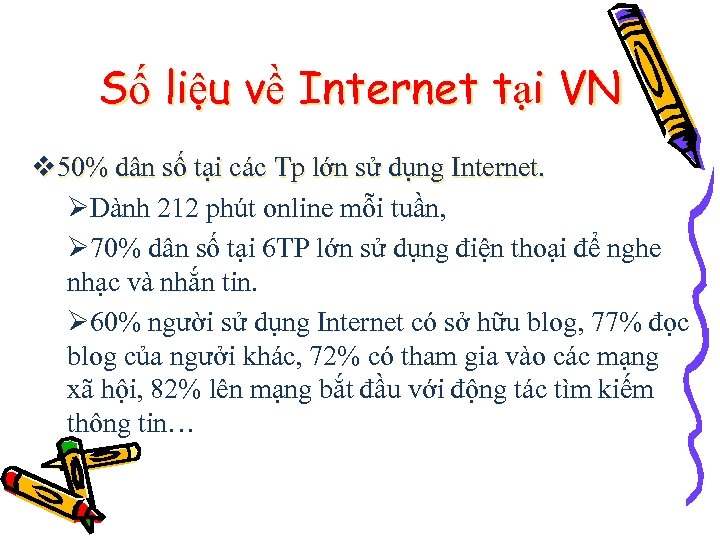Số liệu về Internet tại VN v 50% dân số tại các Tp lớn