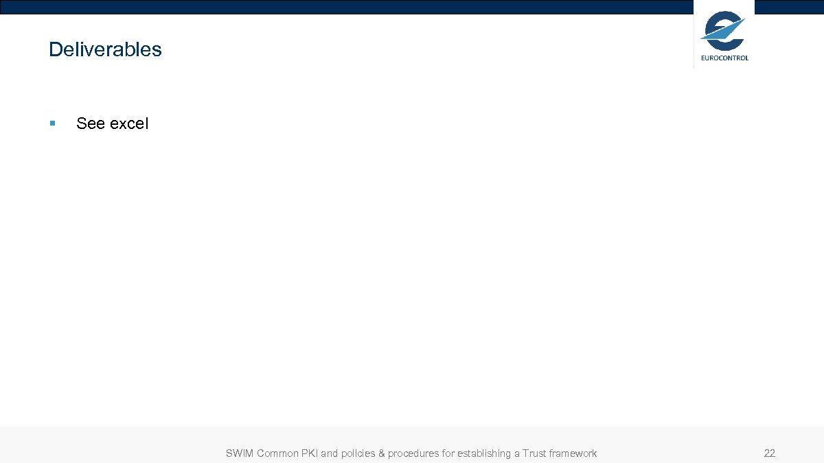 Deliverables § See excel SWIM Common PKI and policies & procedures for establishing a