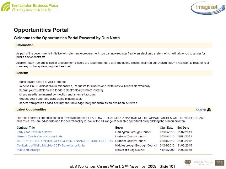 ELB Workshop, Canary Wharf, 27 th November 2009 Slide 101 