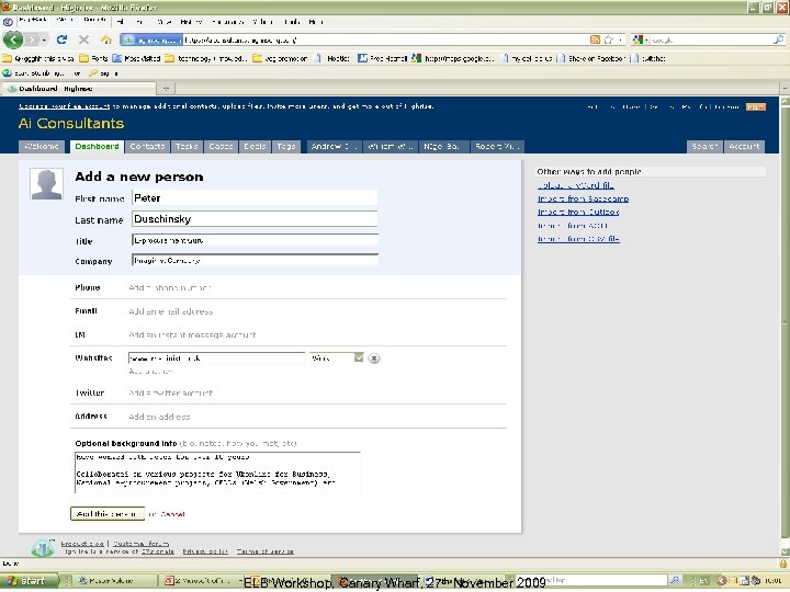 ELB Workshop, Canary Wharf, 27 th November 2009 Slide 120 