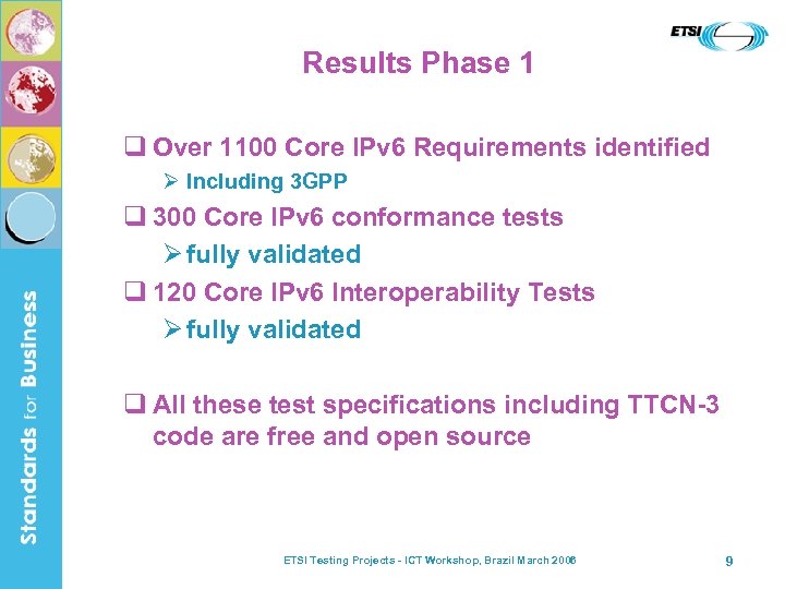 Results Phase 1 q Over 1100 Core IPv 6 Requirements identified Ø Including 3