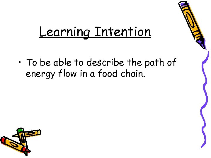 Learning Intention • To be able to describe the path of energy flow in