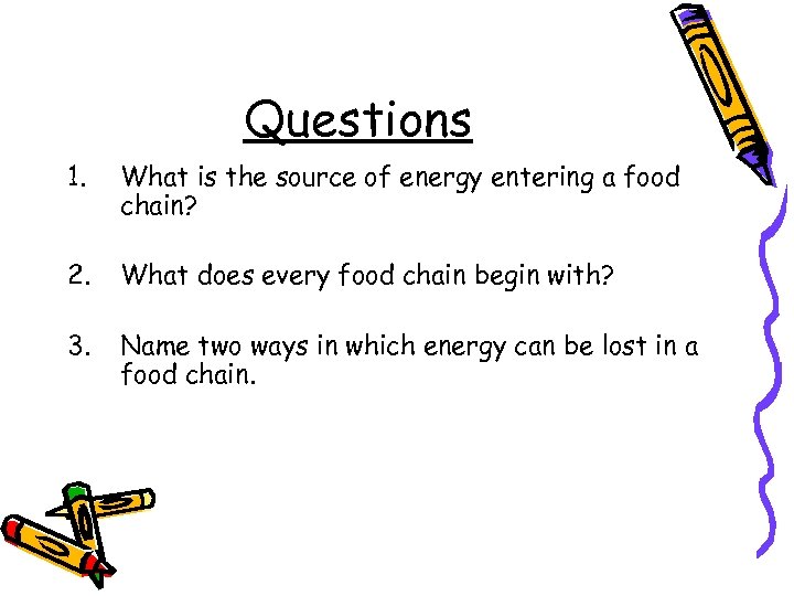 Questions 1. What is the source of energy entering a food chain? 2. What