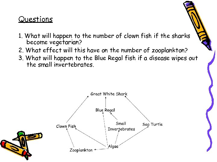 Questions 1. What will happen to the number of clown fish if the sharks