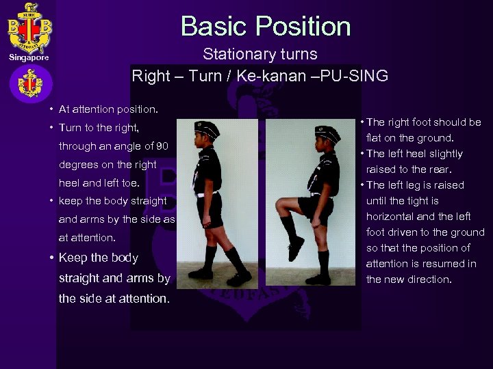 Basic Position Stationary turns Right – Turn / Ke-kanan –PU-SING Singapore • At attention