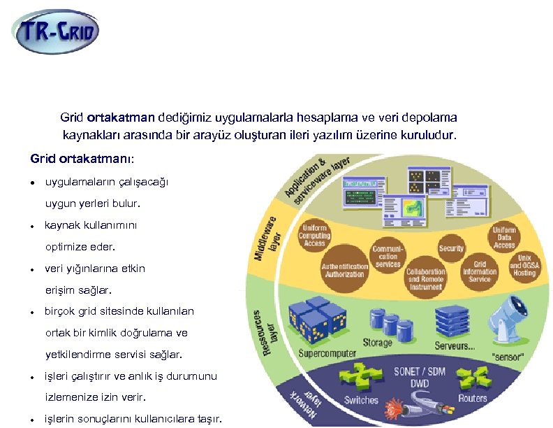 Grid Mimarisi (Ortakatman) Grid ortakatman dediğimiz uygulamalarla hesaplama ve veri depolama kaynakları arasında bir