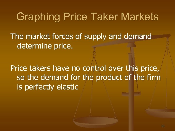 Graphing Price Taker Markets The market forces of supply and demand determine price. Price