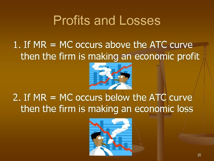 Profits and Losses 1. If MR = MC occurs above the ATC curve then