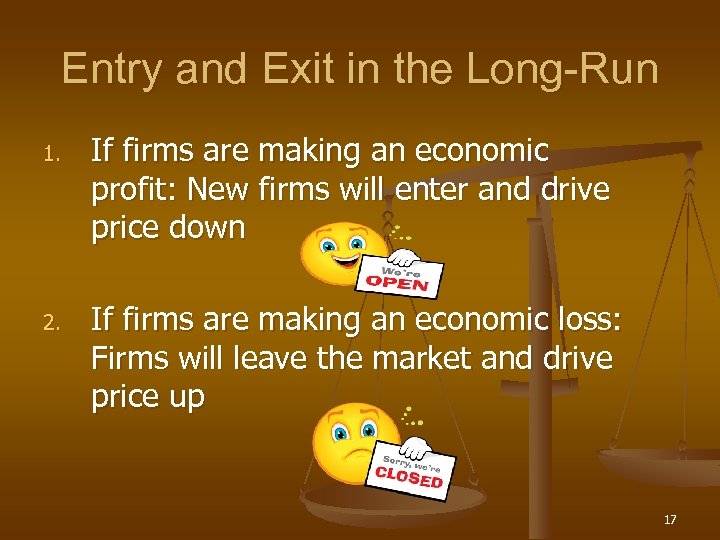 Entry and Exit in the Long-Run 1. 2. If firms are making an economic