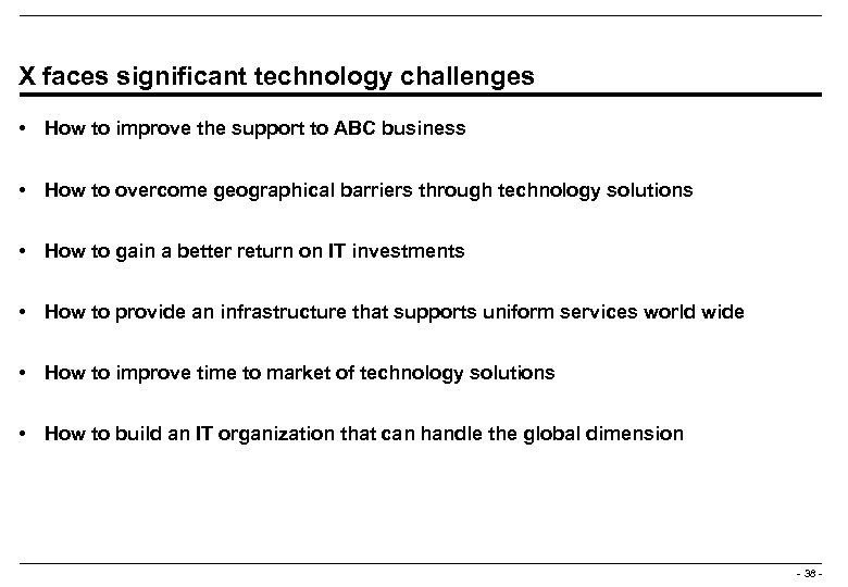 X faces significant technology challenges • How to improve the support to ABC business