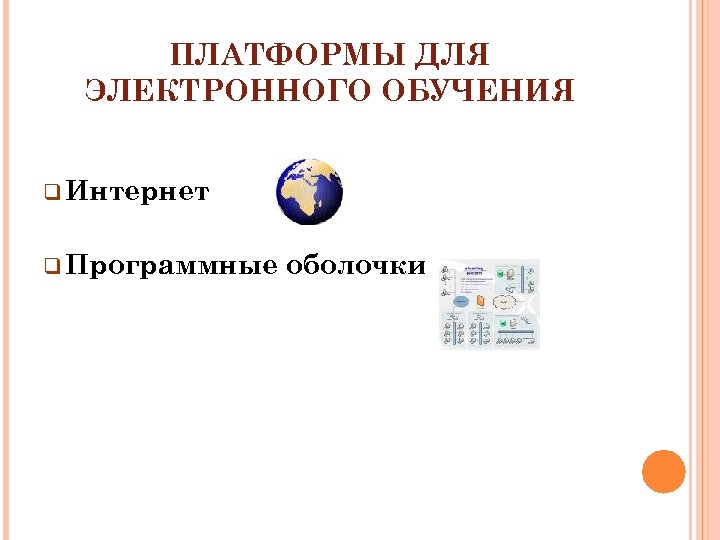 ПЛАТФОРМЫ ДЛЯ ЭЛЕКТРОННОГО ОБУЧЕНИЯ q Интернет q Программные оболочки 