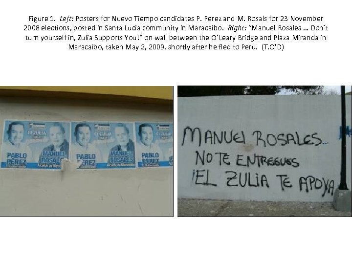 Figure 1. Left: Posters for Nuevo Tiempo candidates P. Perez and M. Rosals for