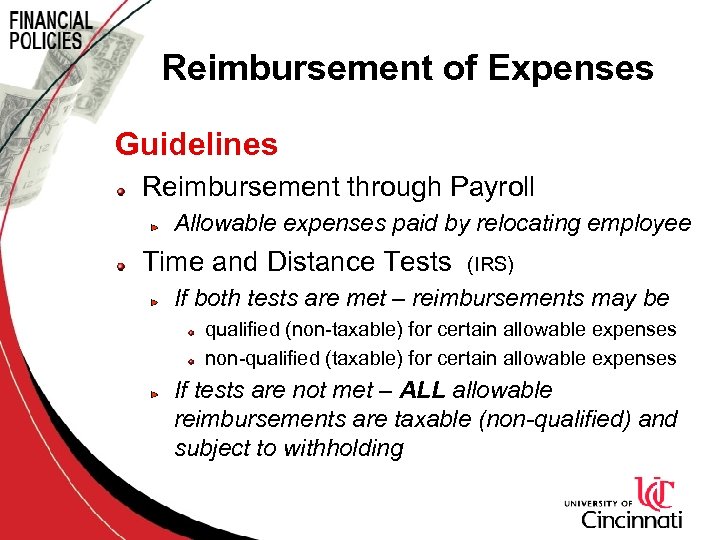 Reimbursement of Expenses Guidelines Reimbursement through Payroll Allowable expenses paid by relocating employee Time