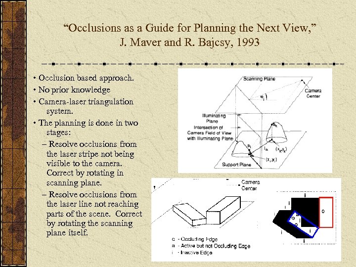 “Occlusions as a Guide for Planning the Next View, ” J. Maver and R.