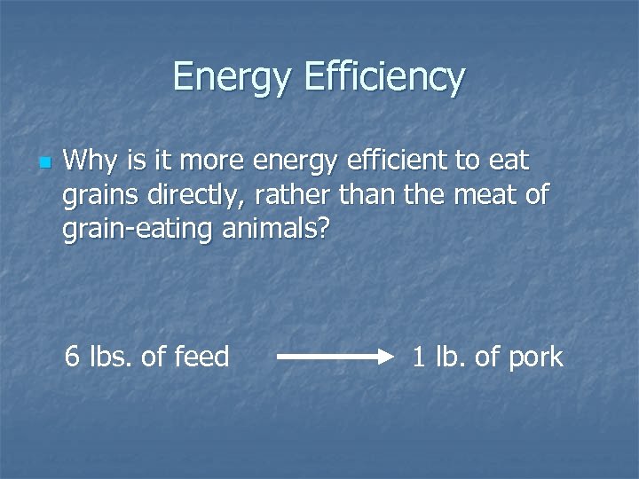 Energy Efficiency n Why is it more energy efficient to eat grains directly, rather