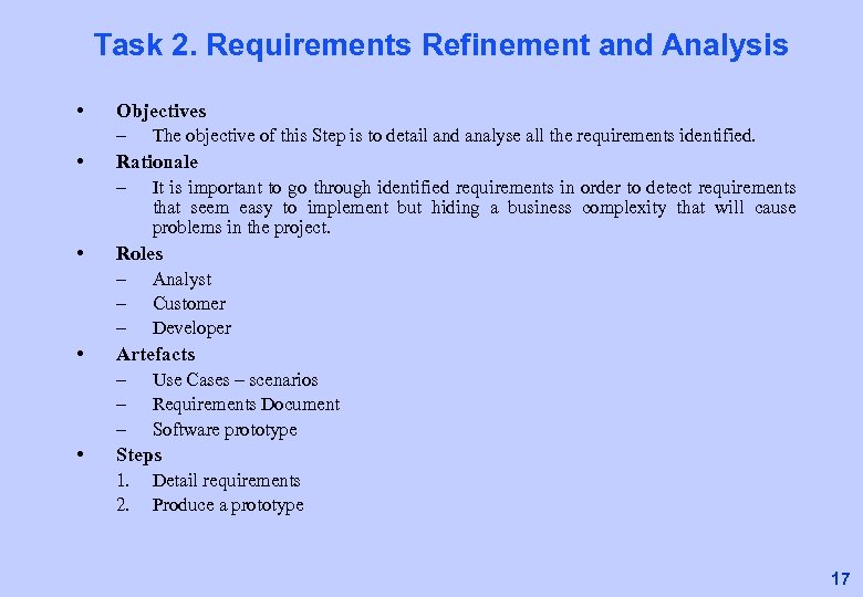 Task 2. Requirements Refinement and Analysis • • Objectives – The objective of this