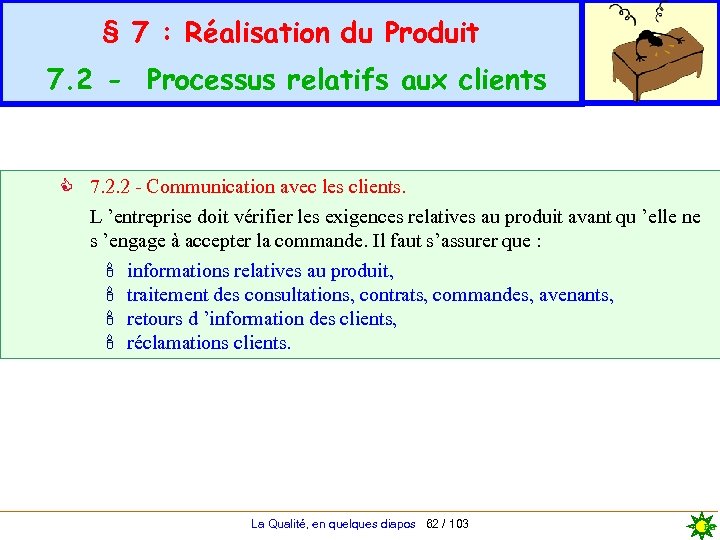 § 7 : Réalisation du Produit 7. 2 - Processus relatifs aux clients C