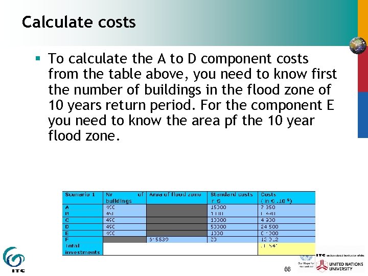Calculate costs § To calculate the A to D component costs from the table