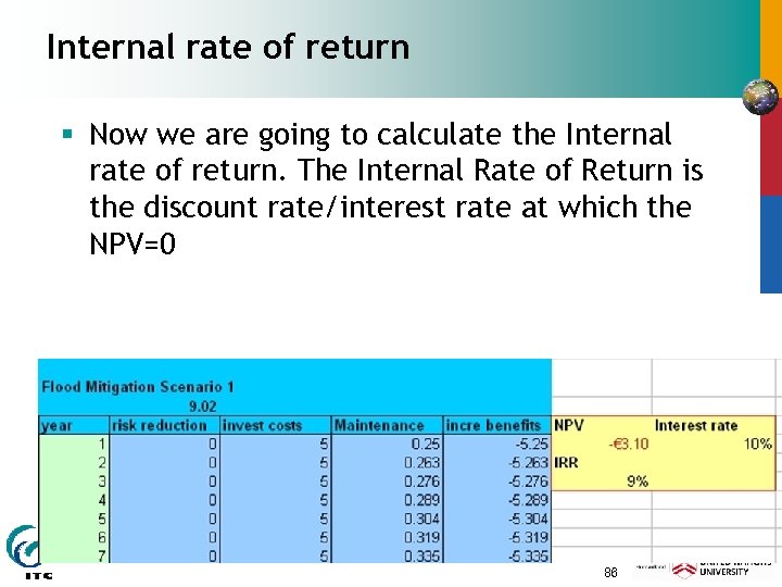 Internal rate of return § Now we are going to calculate the Internal rate