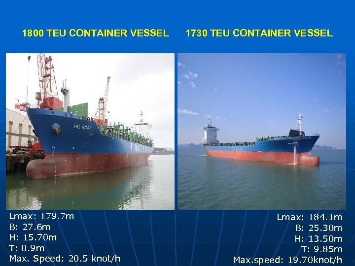 1800 TEU CONTAINER VESSEL Lmax: 179. 7 m B: 27. 6 m H: 15.