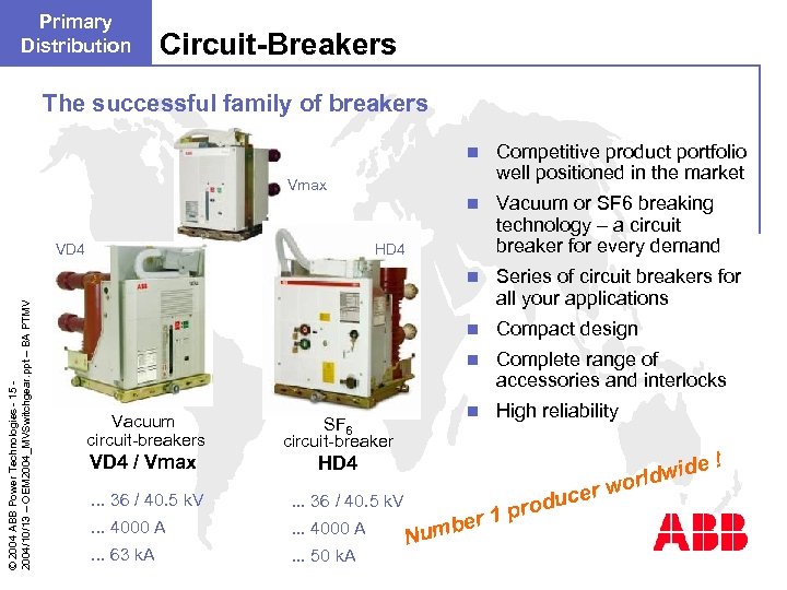 Primary Distribution Circuit-Breakers The successful family of breakers n Competitive product portfolio well positioned