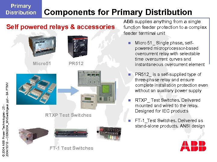 Primary Distribution Components for Primary Distribution Self powered relays & accessories ABB supplies anything