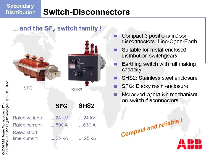 Secondary Distribution Switch-Disconnectors . . . and the SF 6 switch family ! SHS