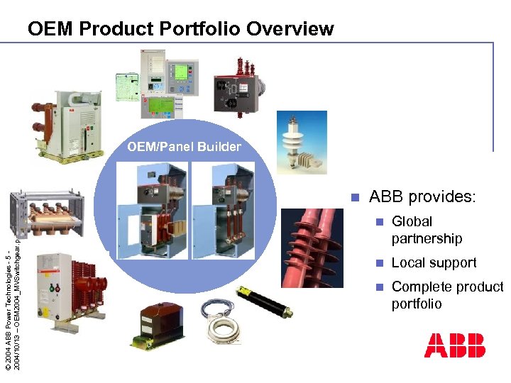 OEM Product Portfolio Overview © 2004 ABB Power Technologies - 5 2004/10/13 – OEM