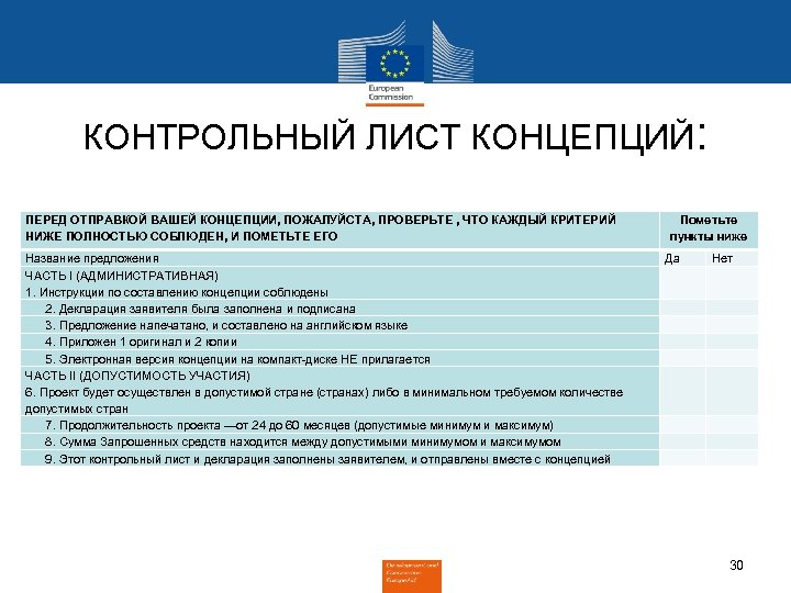 КОНТРОЛЬНЫЙ ЛИСТ КОНЦЕПЦИЙ: ПЕРЕД ОТПРАВКОЙ ВАШЕЙ КОНЦЕПЦИИ, ПОЖАЛУЙСТА, ПРОВЕРЬТЕ , ЧТО КАЖДЫЙ КРИТЕРИЙ НИЖЕ