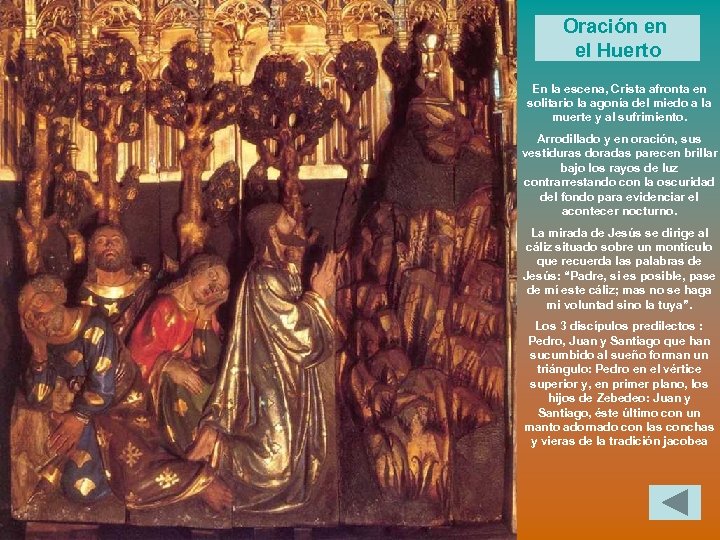 Oración en el Huerto En la escena, Crista afronta en solitario la agonía del