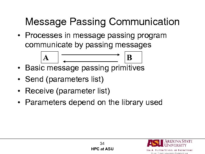 Message Passing Communication • Processes in message passing program communicate by passing messages •