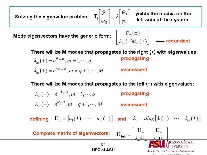 yields the modes on the left side of the system Solving the eigenvalue problem: