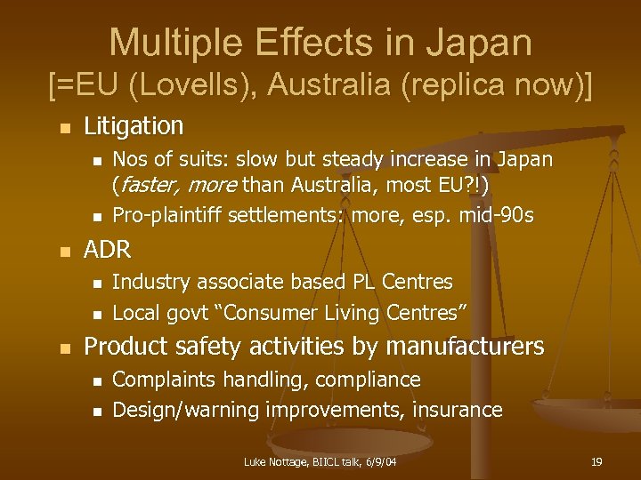 Multiple Effects in Japan [=EU (Lovells), Australia (replica now)] n Litigation n ADR n