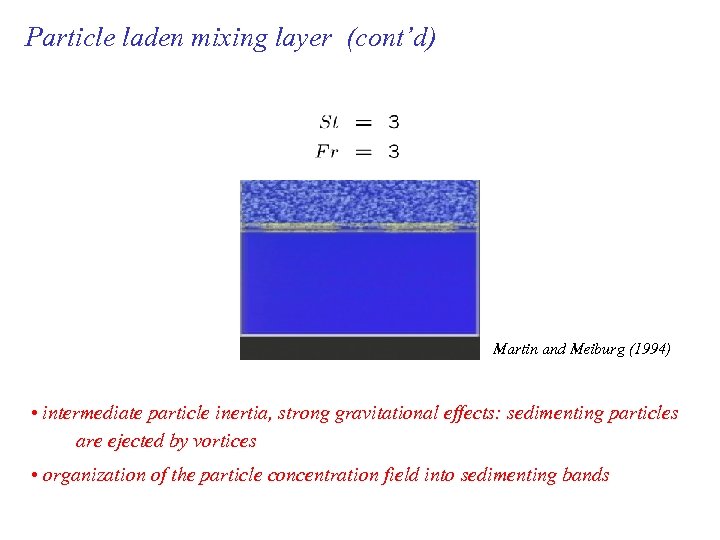 Particle laden mixing layer (cont’d) Martin and Meiburg (1994) • intermediate particle inertia, strong