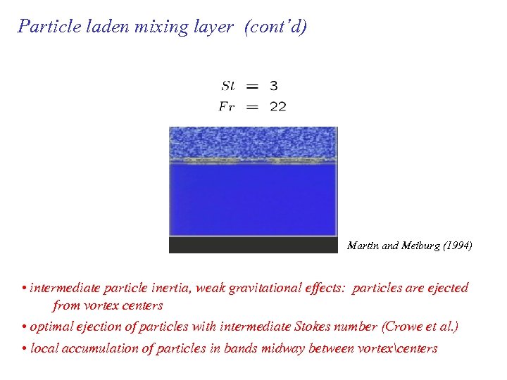 Particle laden mixing layer (cont’d) Martin and Meiburg (1994) • intermediate particle inertia, weak
