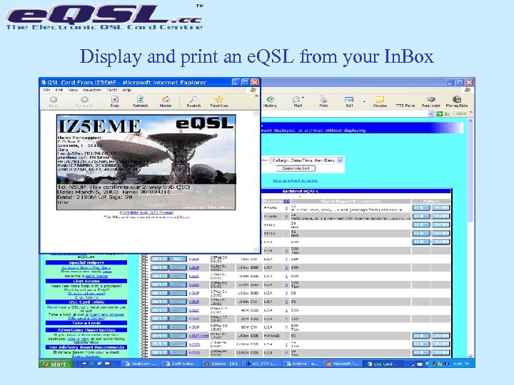 Display and print an e. QSL from your In. Box 